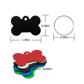 Aluminium Blank Bone Shape Dog ID Tags Pet ID Tags Number Tag with Key Ring 20pcs (Black)
