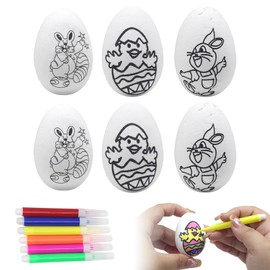 Horuili® Foam Easter Eggs, Pack of 6 Easter Eggs for Painting with 6 Brushes, Easter Eggs Decoration, Easter Crafts for Outdoor and Indoor Decoration, Bedroom, Garden, Easter Party Decorations