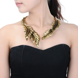 Jerollin Gold Leaf Choker Collar Stainless Steel Statement Necklace Open Choker Bib Necklace African Jewelry