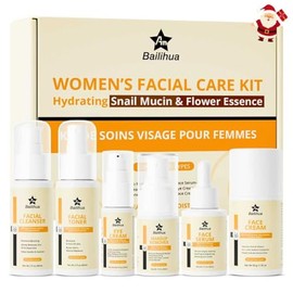 Skin Care Skincare Set de cuidado facial de mucina de caracol para mujeres con desmaquillante, limpiador, tnico, suero, crema de ojos y humectante,...