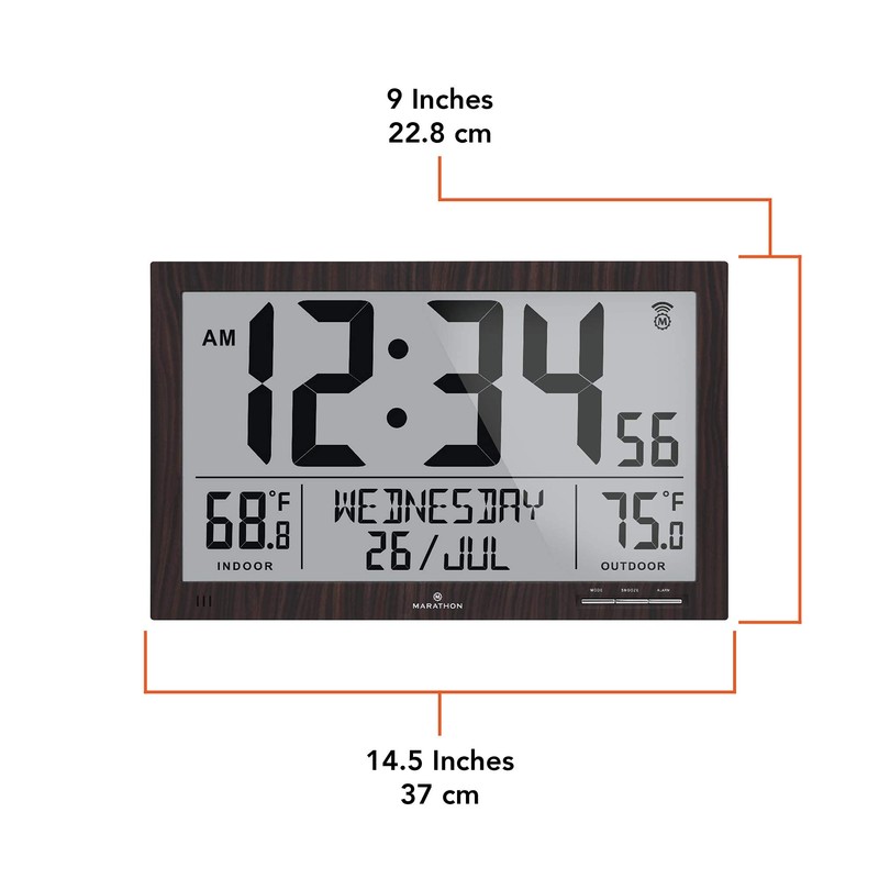 MARATHON Atomic Full Calendar Clock with Extra Large Digits Indoor