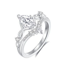 Jaransheti Moissanite Engagement Ring For Women 1ct Marquise Cut Ring 18K White Glod Plated S925 Sterling Silver Twisted Rope Crown Women Ring Jewelry Gift(S7)
