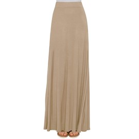 Lock and Love LL WB1434 Womens Solid Maxi Skirt with Elastic Waist Band M Taupe