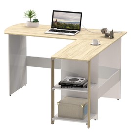 SHW L-Shaped Home Office Corner Desk Wood Top, Oak