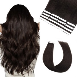 Vlasy Tape in Hair Extensions Human Hair 14 Inch Dark Brown Invisible Straight Seamless Skin Weft Mini Tape Extensions Real Human Hair 2# 16 Pcs