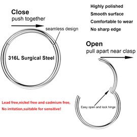 YEBOCIYO Nose Rings 8mm Nose Hoop 20G Helix Piercing Jewellry Septum Piercing Ring Cartilage Earrings Conch Daith Rook Tragus Lobe Hoop Lip Eyebrow Ring Silver