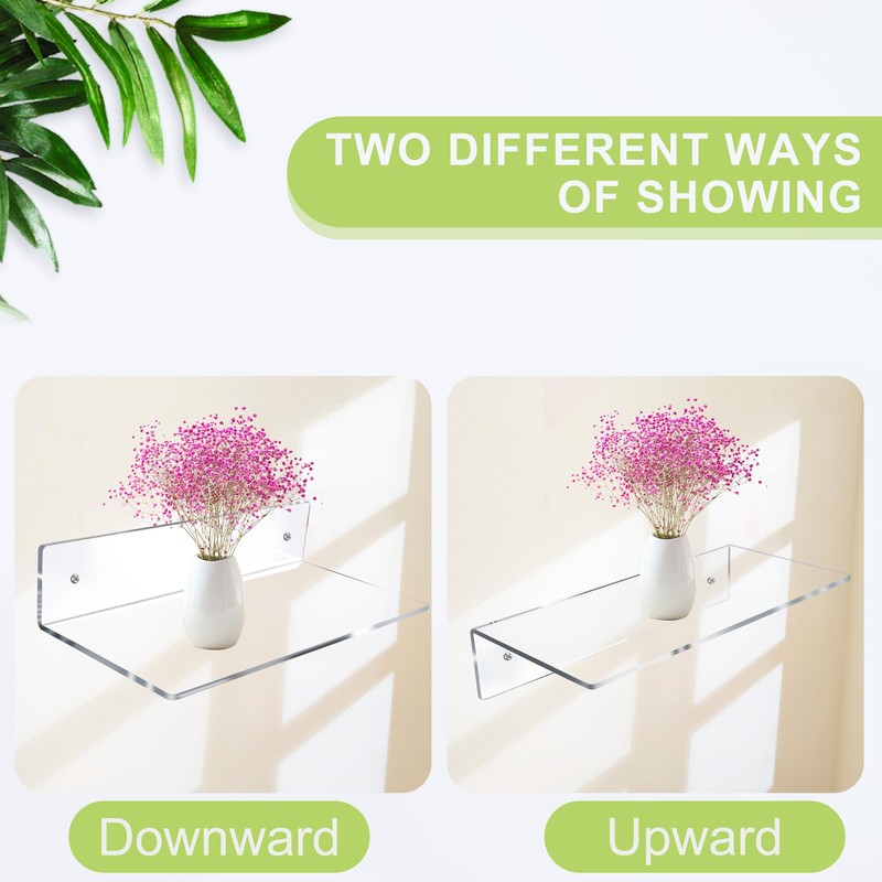 Jansburg 12 Inch L-Shaped Acrylic Floating Shelf Wall Mounted Shelves