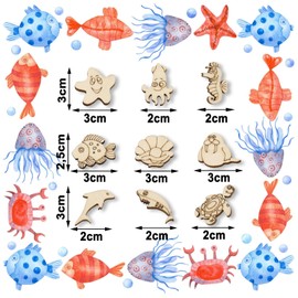 ParPix Pack of 100 Wooden Sea Animals Decorative Confetti, 3 cm Underwater World Scatter Decoration, Confetti Underwater Decoration Children's Birthday, Ocean Animals Scatter Decoration, Ocean Theme