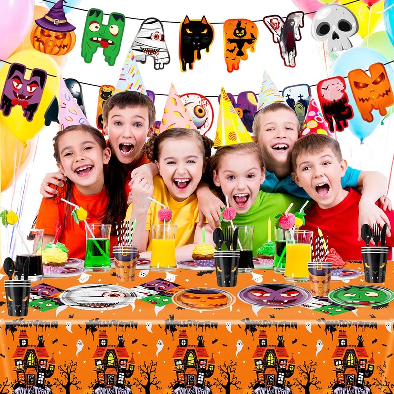 107Pcs Halloween Tableware And Decorations Set, Halloween Party Supplies, Scary