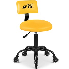 FreekyFit Rolling Shop Stool with Wheels,Mechanic Garage Stool Chair with Adjustable Height 15.55"-18.3",Heavy Duty Swivel Roller Seat for Garage,Salon and Tattoo Beauty, Yellow