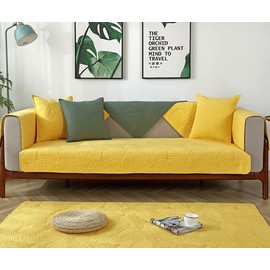 Huierxun Solid Color Leaf Cotton Quilted Armrest Covers Backrest Covers Anti-Slip Soft Sofa Cover Armchair Slipcovers for Dogs Cats Pet (Yellow,28''x28'')
