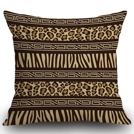 Smooffly Throw Pillow Cover Home Decor Beige Safari African Style with Wild Animals Skins Red Tribal Leopard Pillow Case Decorative 18 x 18 Inches Outdoor Cushion Couch Sofa Pillowcase 45X45CM