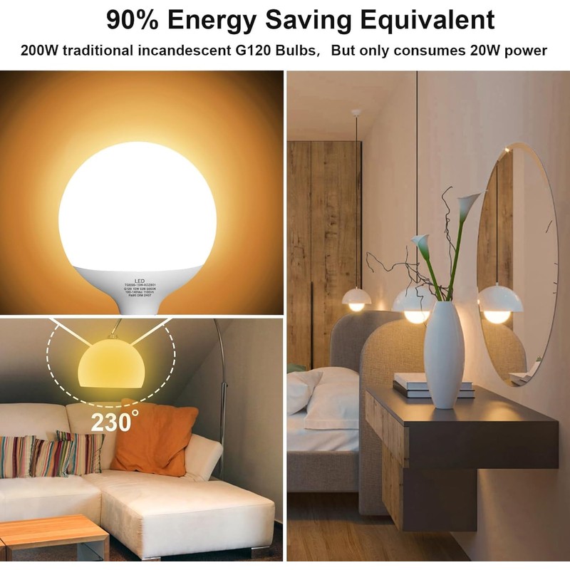 Jardhom LED Light Bulb, G120 Globe Bulb,15W Globe Light Bulbs,