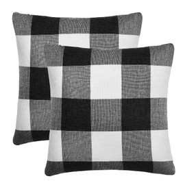 Tosewever Set of 2 Buffalo Check Plaid Pillow Covers Farmhouse Rustic Pillow Cases, Cotton Linen Throw Pillow Covers Cushion Case for Home Decor Car Bed Sofa Couch (18" x 18", 2 Pack Black & White)