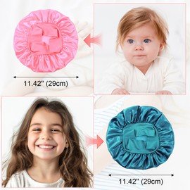 Qianyu 3 Pcs Kid Bonnets for Boys Girls Satin Sleeping Hat Silky Elastic Hair Wrap Wide Band Bonnet Sleep Cap for Overnight Children (US, Alpha, Small, Pink, Dark Green, Dark Purple)