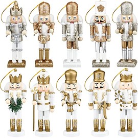 10 Pcs Christmas Nutcracker Ornaments Wooden Nutcracker Hanging Decorations 5 Inch Tall Nutcracker Figures Nutcracker Christmas Decorations Nutcracker Soldiers for Figures Puppet Toy (Gold Series)