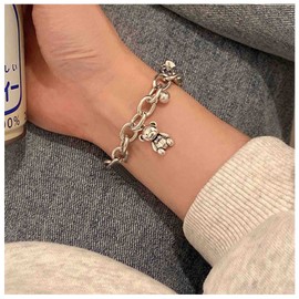 Allereya Silver Small Bear Bracelet Small Ball Bracelet Punk Paper Clip Chain Bracelet Bear Hand Chain Bracelet Jewellery for Women and Girls, Metal