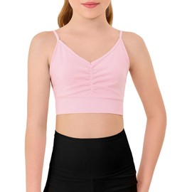 Haloumoning Girls Training Bra Kids Adjustable Sports Bra Yoga Dance Crop Top 5-14 Years Pink
