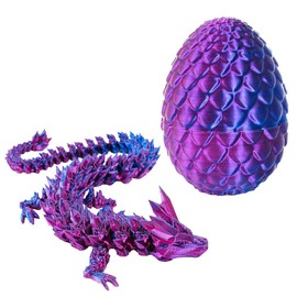 3D Printed Dragon Egg Fidget Toy,Articulated Dragon Crystal Dragon Egg,Crystal Dragon With Dragon Egg,Flexible Crystal Dragon Figurine Decor, Home Office Decor Desk Toys,Laser Printed - Purple