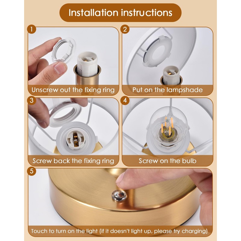 Cordless Table Lamp Rechargeable Touch Gold Mini Small Lamp Adjustable