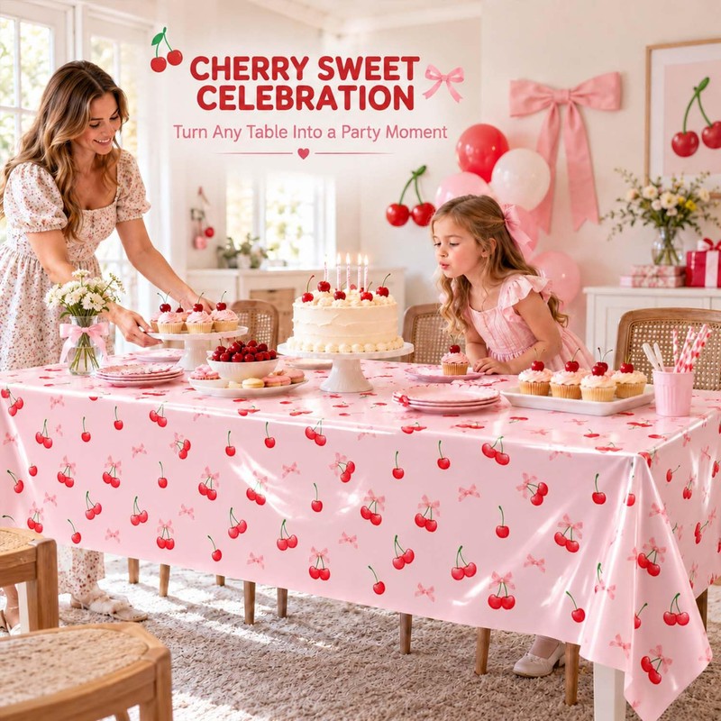Heboland Cherry Party Tablecloth, 137x274cm, 2 Pack