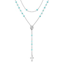 Long Necklace for Women Dainty Silver Y-Shaped Pendant Necklace Trendy Beaded Chain Necklaces Simple Cross Necklace Minimalist Fashion Jewelry for Women Valentine's Day Gift Virgin Mary Necklace