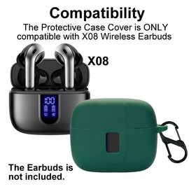 smaate Earbuds Case Compatible with TAGRY X08 Wireless Headphone, Silicon Protective Cover with “S” Shaped Dual Carabiner, with Window for LED Display (Green)