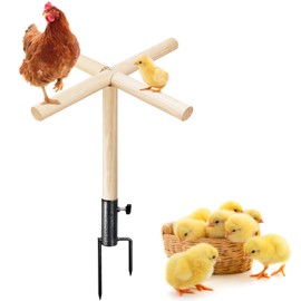 Chicken Perch Toy for Coop, Roosting Bars for Chickens in Coop, Wooden Chick Perch Stand with Metal Ground Plug, Chicken Run Toys, Chicken Coop Accessories