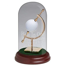 Glass Dome with Caliper Golf Hole-in-One Trophy~Two Color Options~Sandcarved Engraving~Display Your Golf Ball