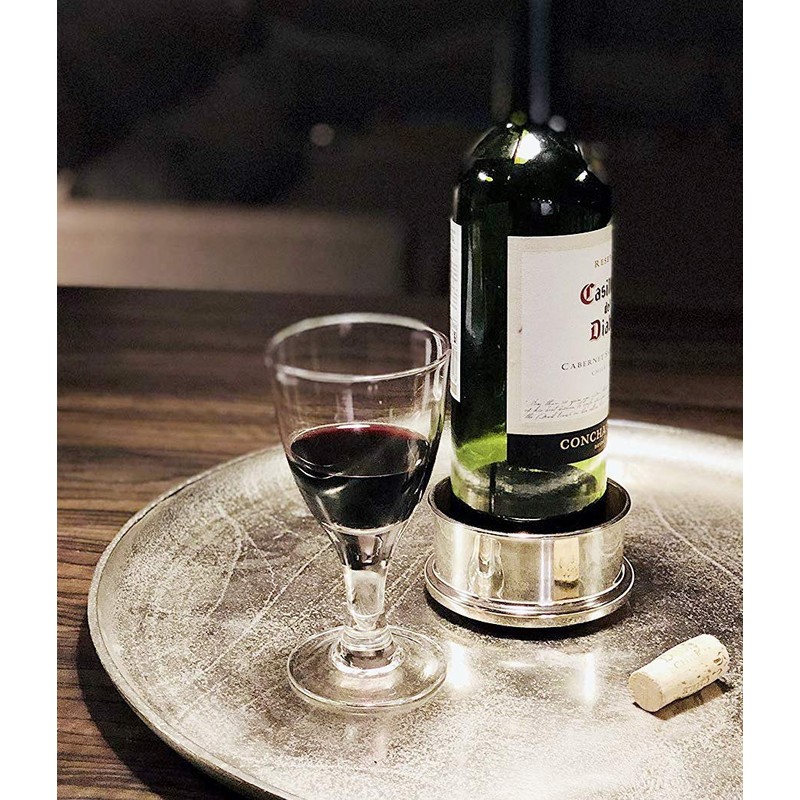 EDZARD Derby Heavy Silver Plated Bottle Coaster with Wooden Base