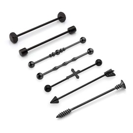 PiercingJak 7-10pcs 14G 16G Stainless Steel Long Industrial Barbells Ear Cartilage Helix-Conch Piercing Bar Earrings Stud 38mm 48mm 59mm