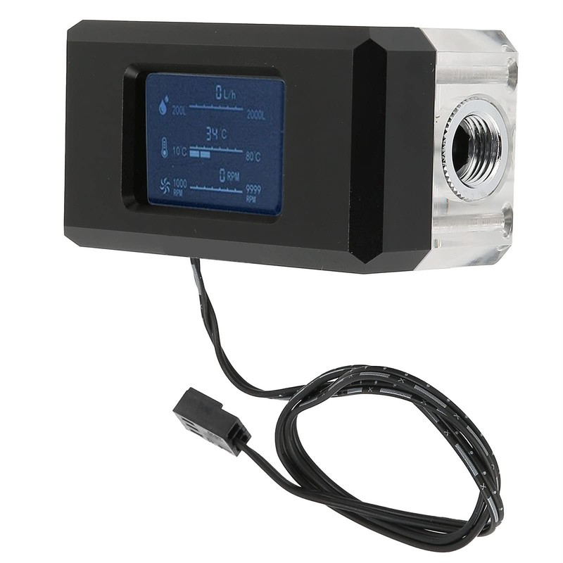 PC Water Cooling Thermometer, Smart LCD Flow Rate Temperature Detection,