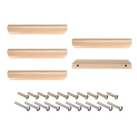 sourcing map Wood Pull Handles, 5pcs 192mm/7.56" Hole Distance Wooden Drawer Unfinished Knobs Pulls for Kitchen Furniture Drawer Wardrobe Cupboard