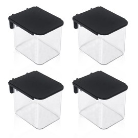 4 Pcs Pegboard Accessories with Lid, 3.9 x 3.2 x 3.2 Inch Pegboard Bins with Hooks, Clear Plastic Pegboard Containers for Garage Office Storage Kitchen(Black)