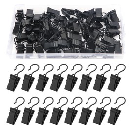 YIXISI 50 PCS Curtain Clips, Metal Hanging Hooks, Curtain Clips with Hooks, Curtain Hangers Clips, Light Hangers Wire Holders, for Bedroom, Bathroom, Home Decoration, Black