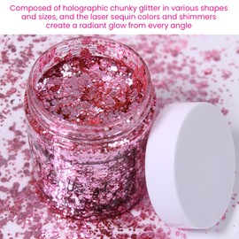 DAGEDA Pink Body Glitter, 100ml Chunky Glitter Rave Accessories for Festival, Face Glitter for Mermaid Makeup, Holographic Hair Glitter for Rave Party Large Capacity Glitter with Tools