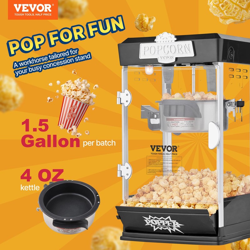 VEVOR Popcorn Maker, 480W Popcorn Popper Machine, 4 Oz Kettle