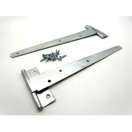 2PK 250mm Zinc Tee Hinges with Fixings. 10" T-Hinges for Garden Gates, Sheds and Doors. Strong Steel Construction, Corrosion and Weather Resistant. External Hinge Pack of 2 with Screws.