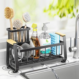Doasuwish Sponge Holder for Kitchen Sink with Non-Slip Suction Cup,Self-Draining 304 Stainless Steel Sink Organizer for Kitchen Countertop Accessories & Storage Rack