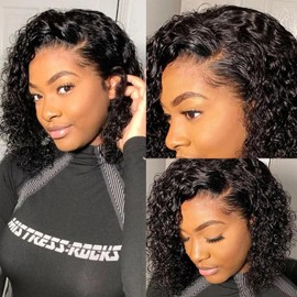 Adette 13x4 Lace Frontal Wig Water Wave Human Hair Wigs for Black Women Ear To Ear Lace Front Wigs Natral Black Color (10 Inch)