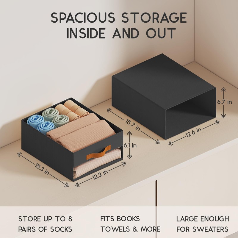 Homsorout Large Closet Storage Bins - 6 Pack Pull-Out Stackable