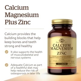 Solgar Calcium Magnesium Zinc Supplement Tablets for Bone and Muscle Health