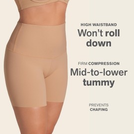 Leonisa Moderate Compression High Waisted Shorts for Women - Invisible Anti Chafing Womens Shapewear Tummy Control