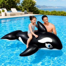 Large Inflatable Whale Ride-On for Pool Fun – Heavy-Duty Handles for Kids & Adults Water Play