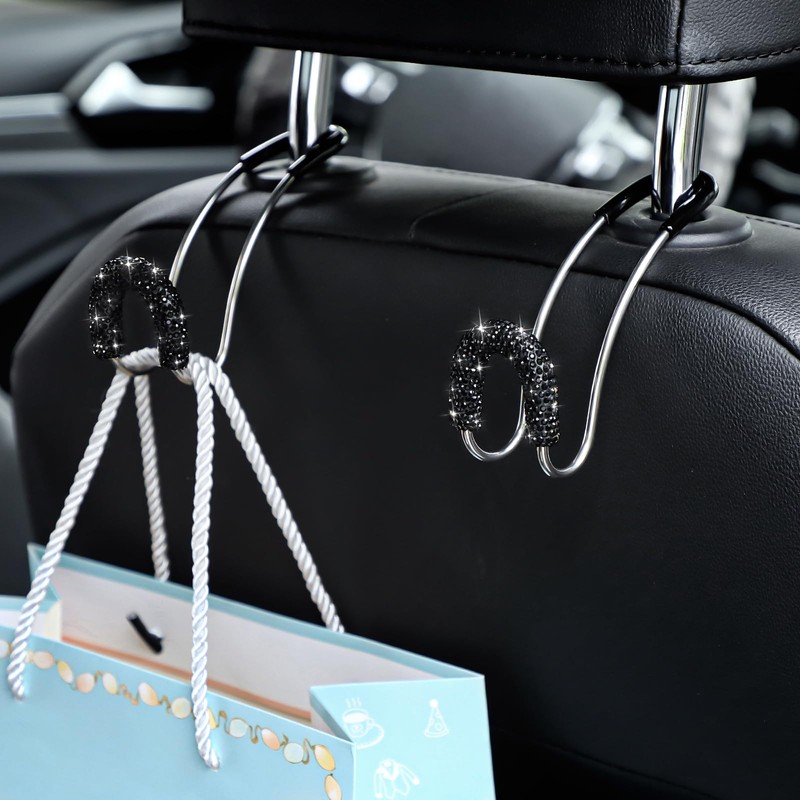 Soleebee 2 Pack Bling Car Headrest Hooks Crystal Rhinestones Universal