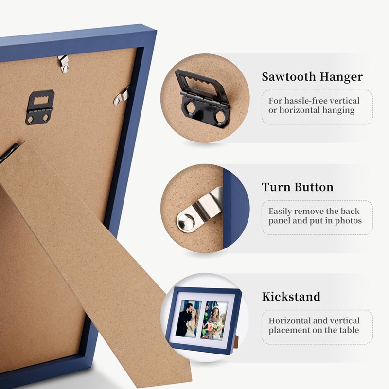 8x10 Collage Picture Frame,Pine Wood,Double 4x6 Photos with Mat.