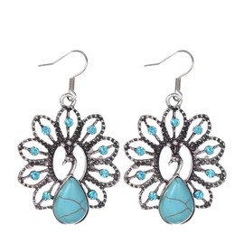 Vintage Earrings for Women, Unique Ethnic Colorful Waterdrop Peacock Dangle Earrings Statement Rhinestone Pearl Long Earrings for Teen Girls Holiday Gifts (Vintage2)