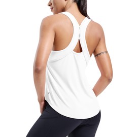 MIER Workout Tank Tops for Women Racerback Tops Sleeveless Running Shirts Loose Fit Athletic Gym Quick Dry Exercise, White, XL