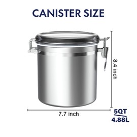 ENLOY 165oz Stainless Steel Airtight Canister for Kitchen, Large Flour Coffee Bean Tea Cereal Sugar Cookie Metal Food Storage Canisters with Clear Lid and Sturdy Locking Clamp (7.7 * 7.7 * 8.4in)