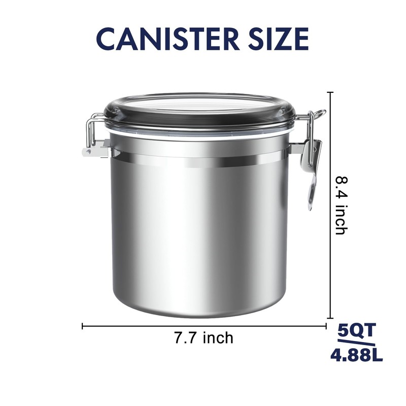 ENLOY 165oz Stainless Steel Airtight Canister for Kitchen, Large Flour